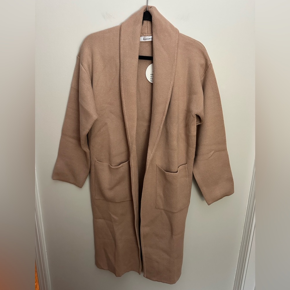 Cardigan Oversized Open Front Beige Small NWT - Picture 2 of 9
